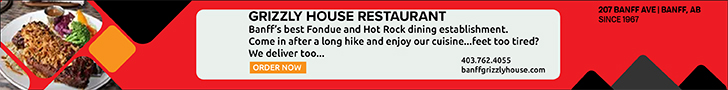 Banner ad For Grizzly House Restaurant in Banff, AB