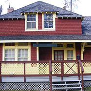Preserved Bankhead Train Station located on grounds of Banff Hostel 